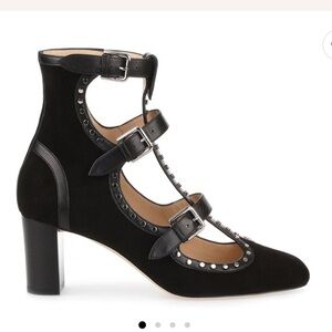 Jimmy Choo 65mm Hartley Black Studded Accents Suede Bootie Pumps EU37